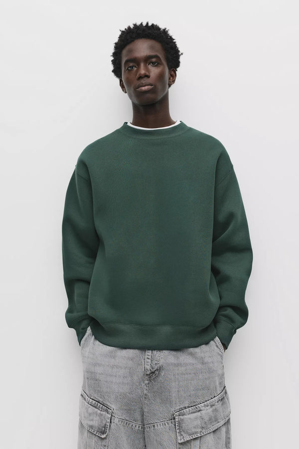 PULL&BEAR BASIC OVERSIZE ROUND NECK SWEATSHIRT - BOTTLE GREEN